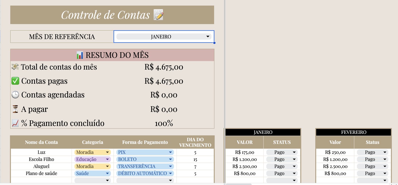 Planilha Controle de Contas