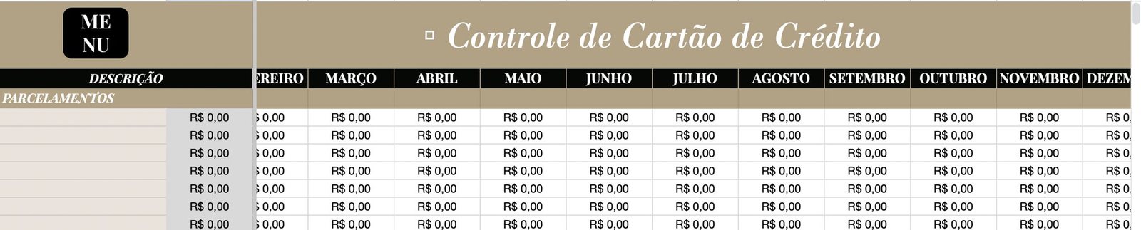 Planilha Controle de Cartão de Crédito