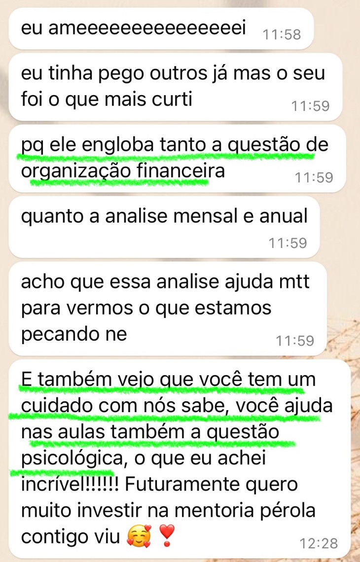Print de depoimento de cliente: organização e análise mensal e anual