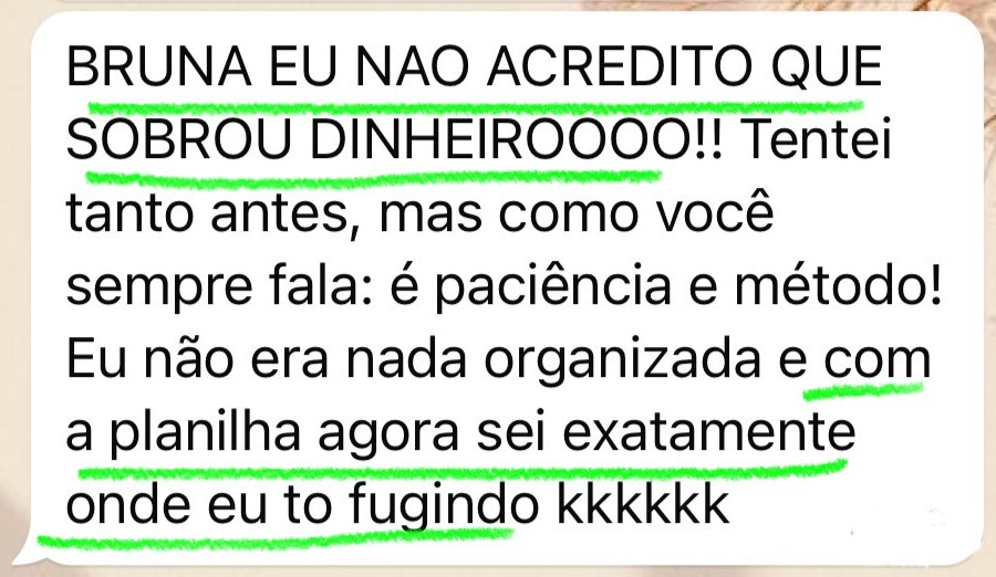 Print de depoimento de cliente: sobrou dinheiro