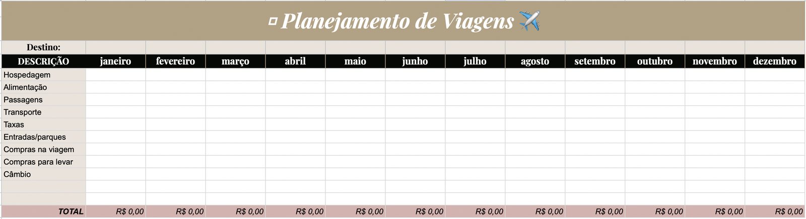 Planilha Planejamento de Viagens