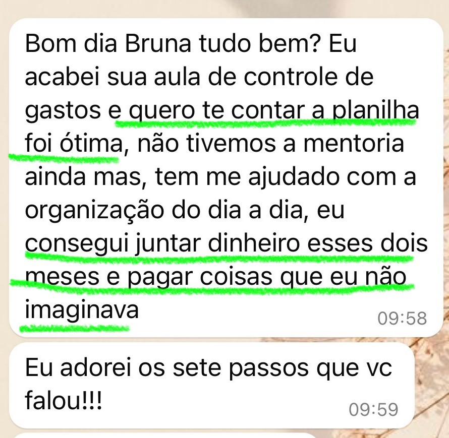 Print de depoimento de cliente: conseguiu juntar dinheiro